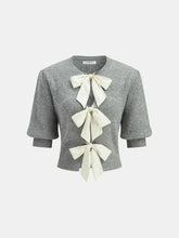 Wool Blend Short Sleeve Bow Knit Top